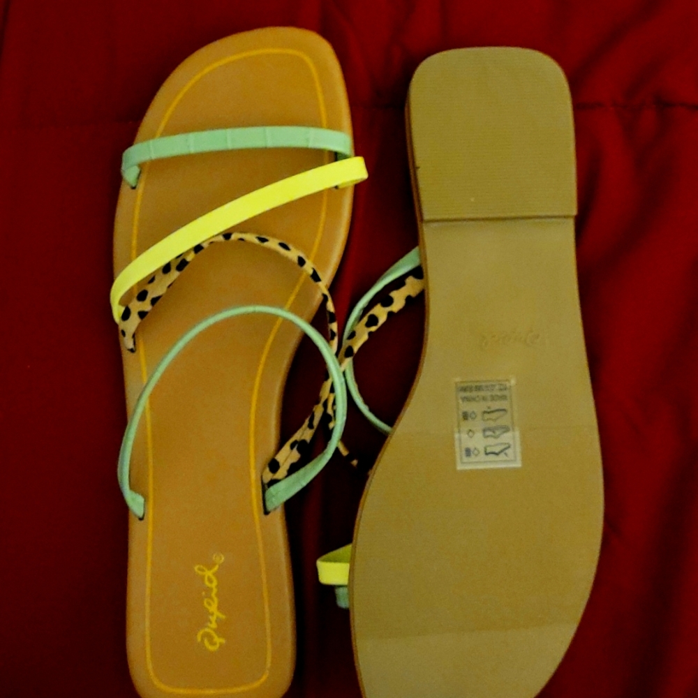 Sandles w/ Light Green, yellow and Cheetah Print